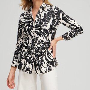 paisley print black& white print long sleeve blouse top  print size 12 shirt